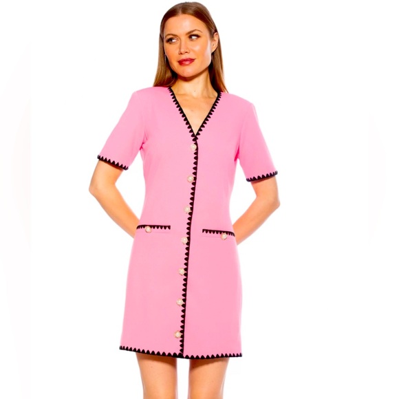 Alexia Admor Holly Ponte Pearl Button Front Shift Dress w Stitching sz 8 NWT - Picture 1 of 8